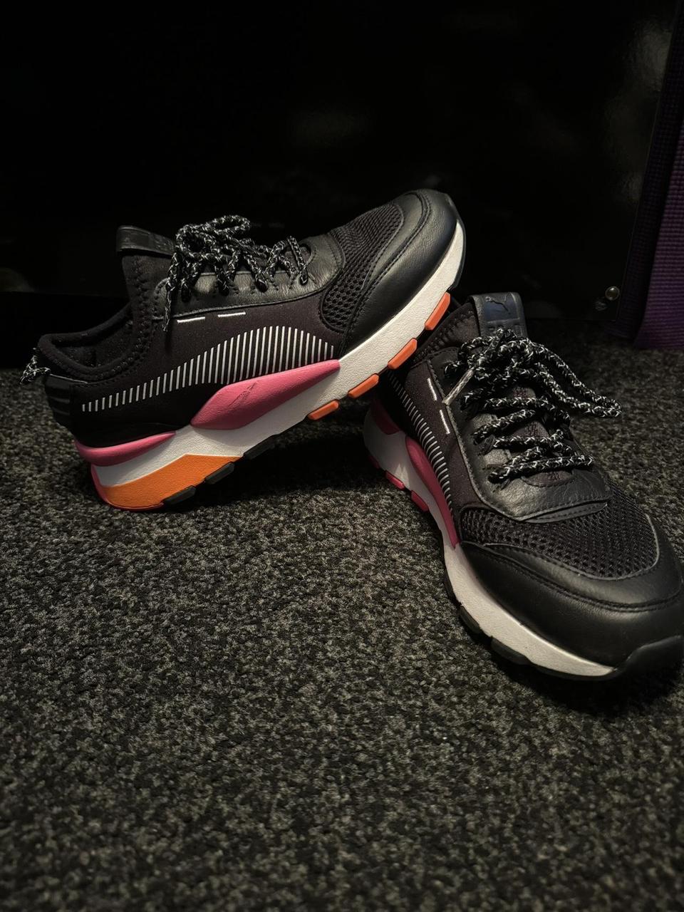 Black white pink and orange puma R System. Depop