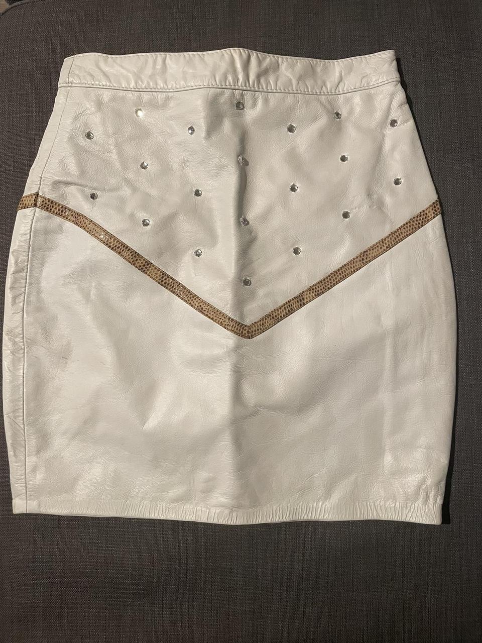 Vintage Women's Leather Skirt - White/Cream - 8 –… - image 1
