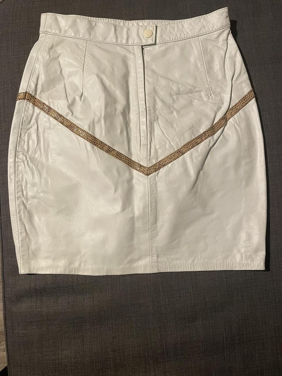 Vintage Women's Leather Skirt - White/Cream - 8 –… - image 4