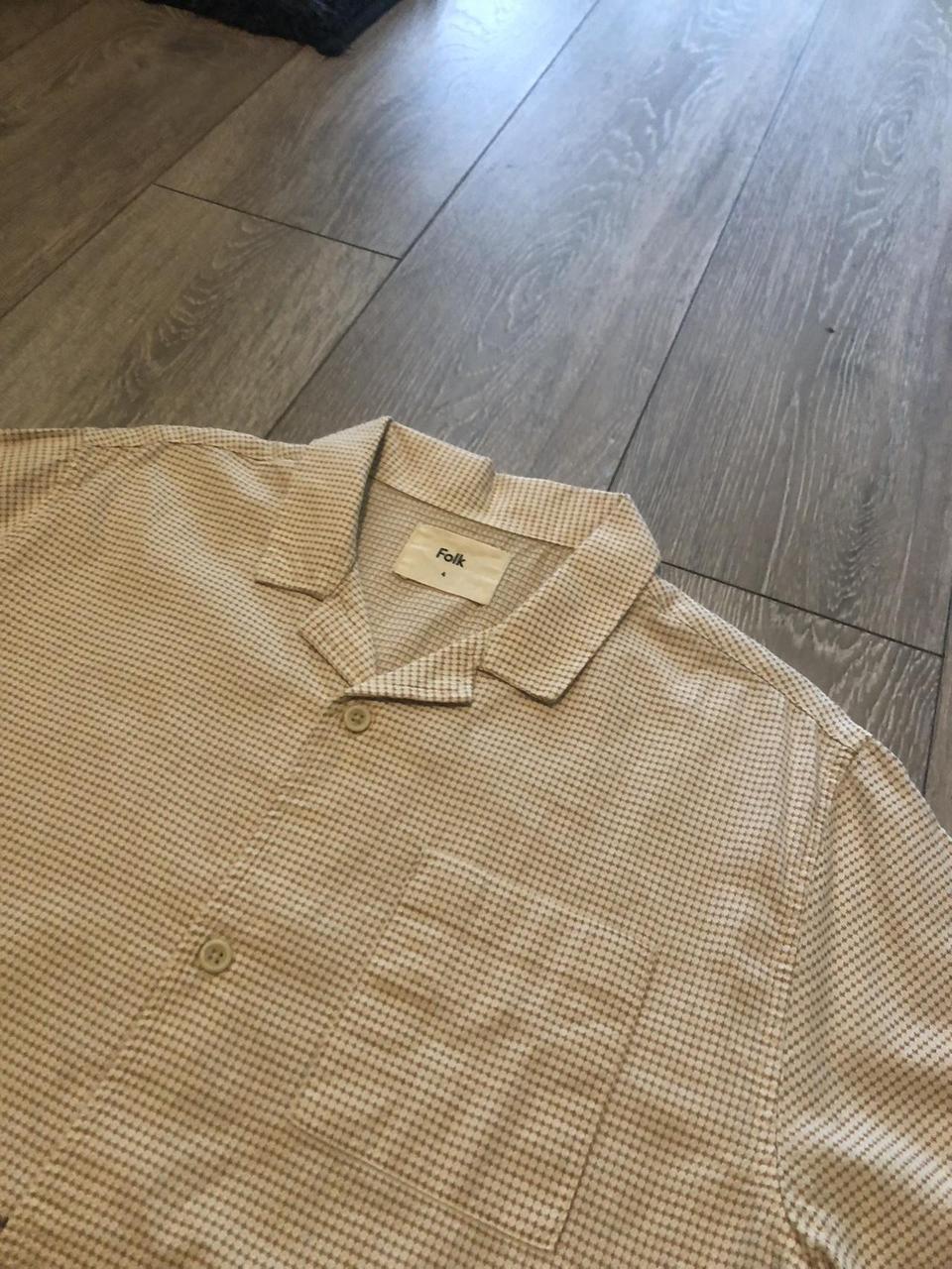 brown and white checkered folk shirt light brown... - Depop