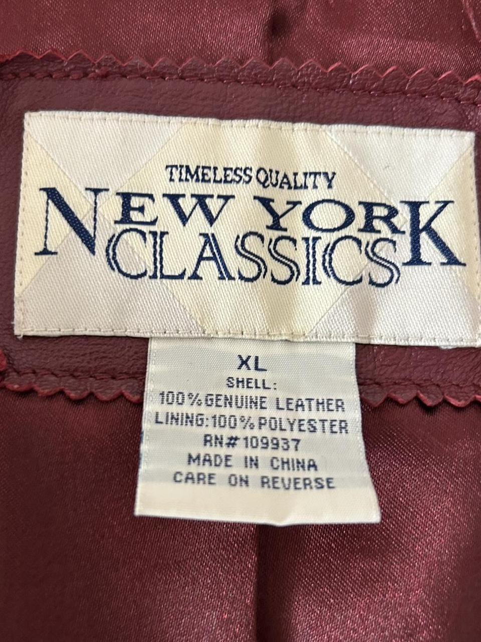 New York Classics Burgundy Leather Blazer 100% - Depop