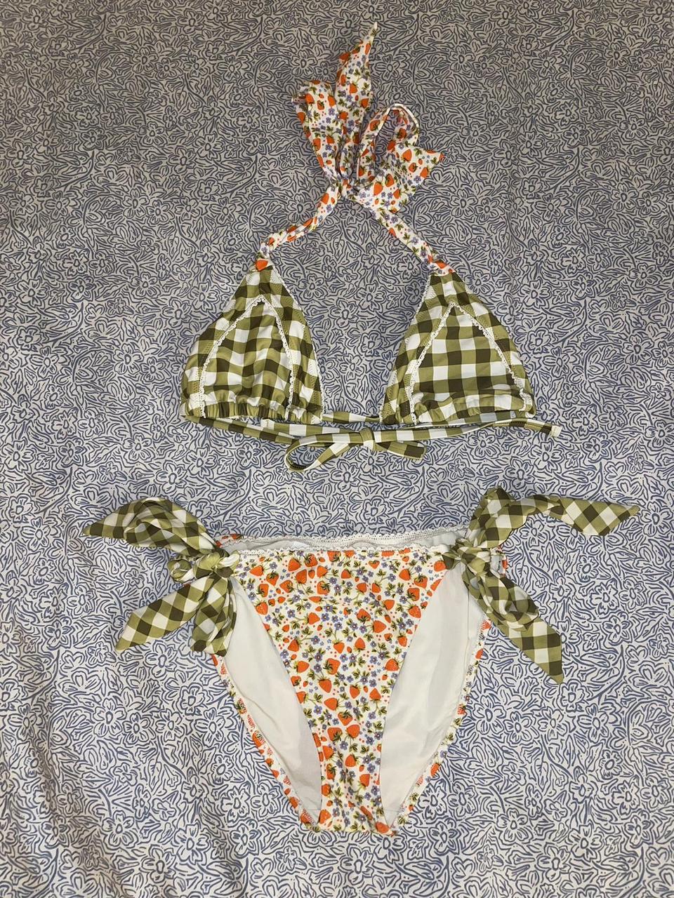 Women’s Aerie strawberry & plaid tie bikini... Depop