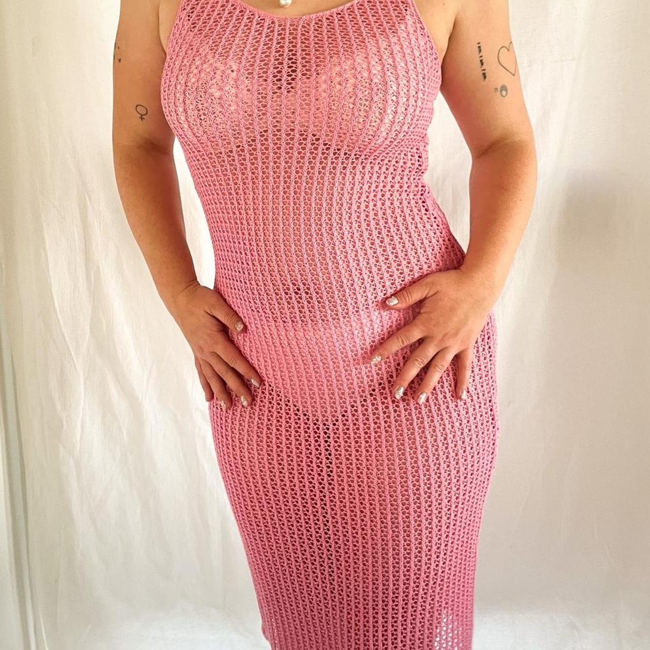 pink crochet mesh midi dress 💕 semi Depop